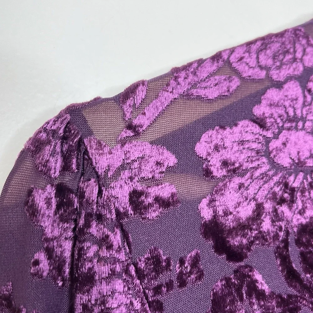 Hanky Pinky Y2K Velvet Burnout Babydoll Top Purple Womens Small Whimsigoth Fairy